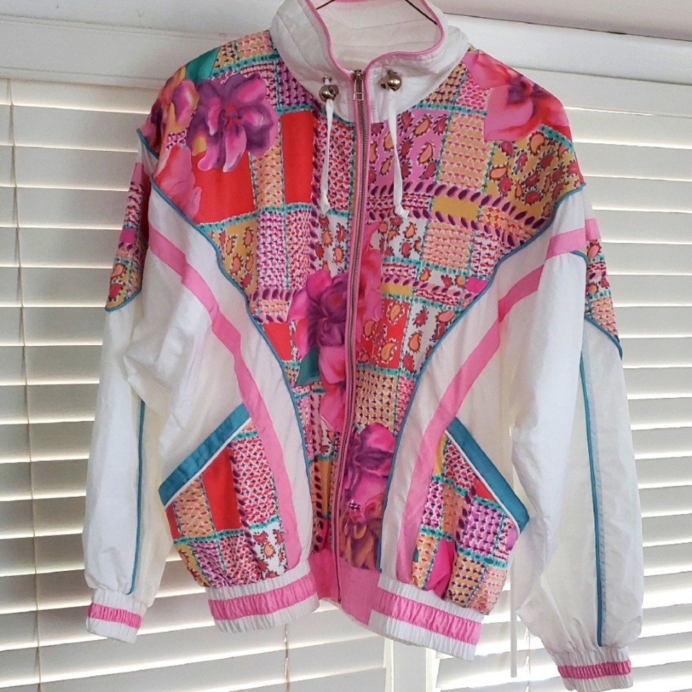 Colorful 80's-90's Patchwork Design Windbreaker Jacket